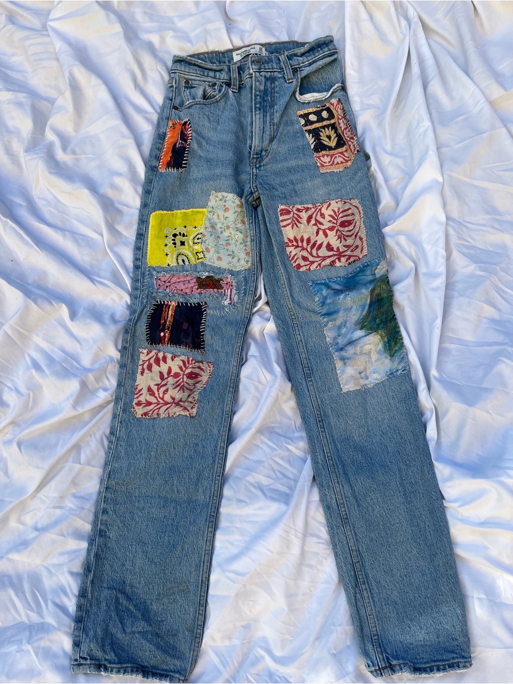 Abercrombie Fitch OOAK Reworked Colorful Patchwork Straight Jeans Boho